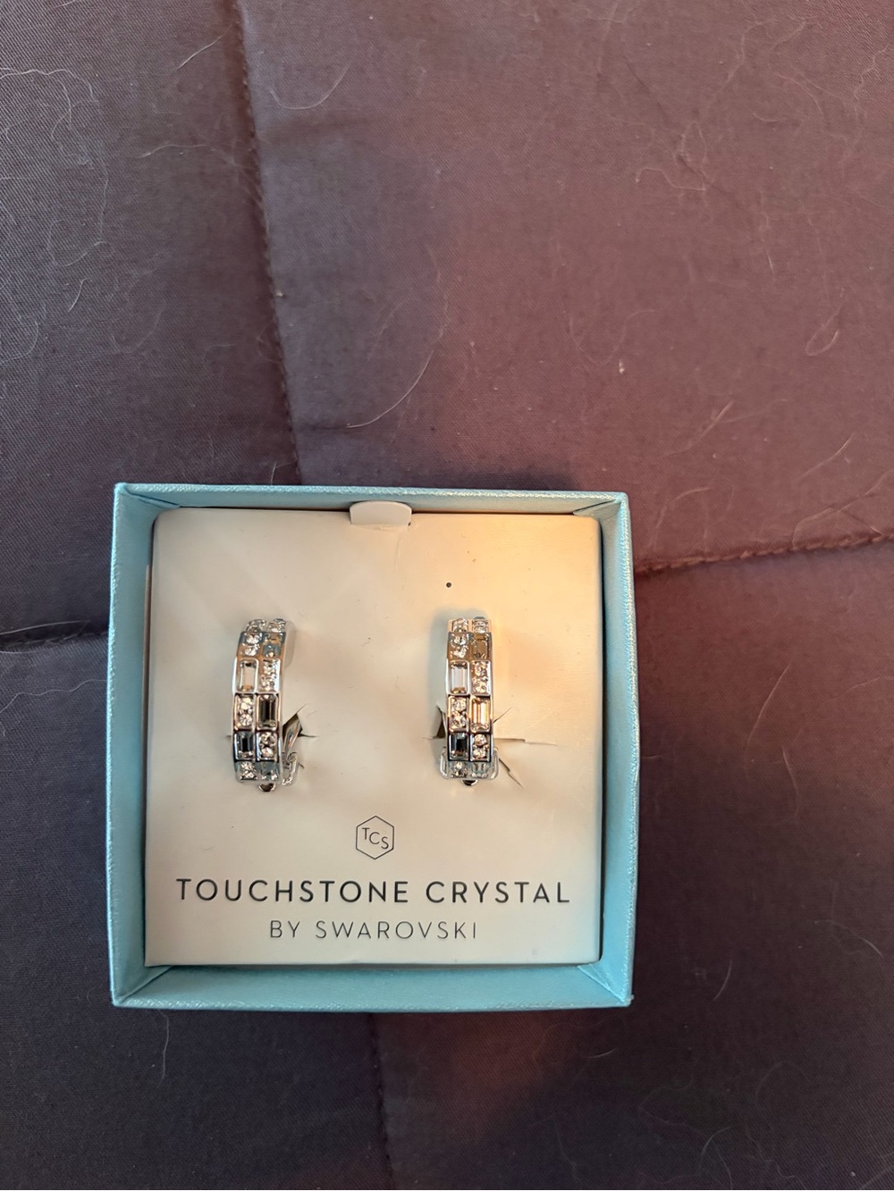 Touchstone Crystal Silver Tone Hoop Clip On Earrings with Clear Crystals